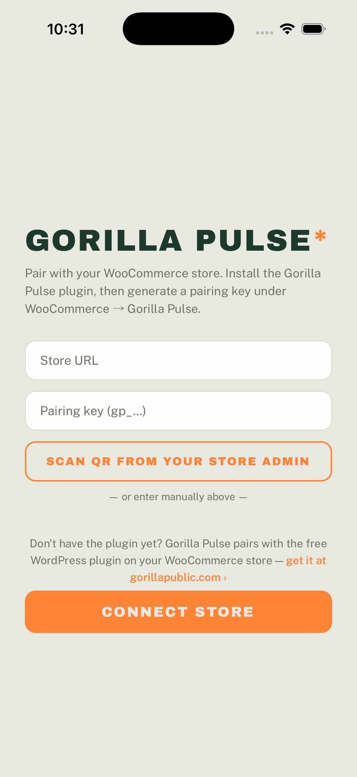 Gorilla Pulse app — Pairing screen